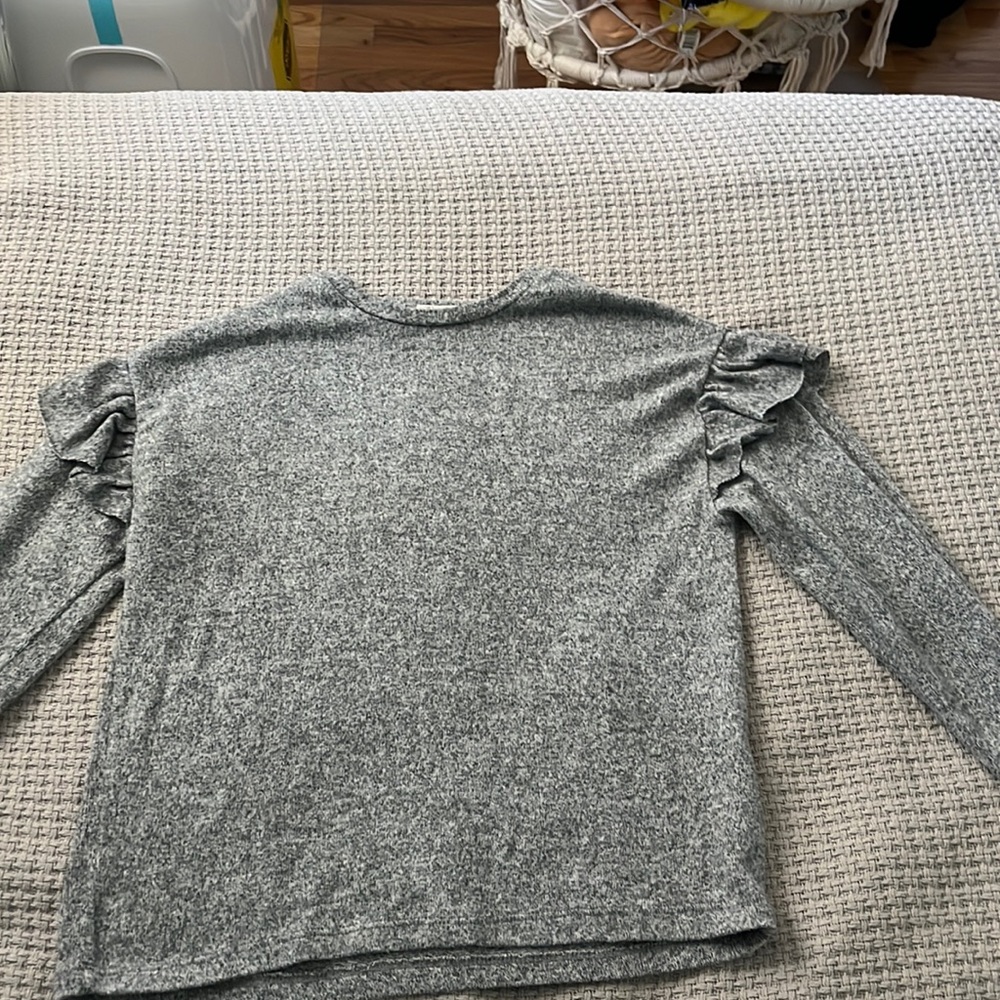 Grey/Black Long Sleeve Ruffle Top | Zara Kids | Size 9